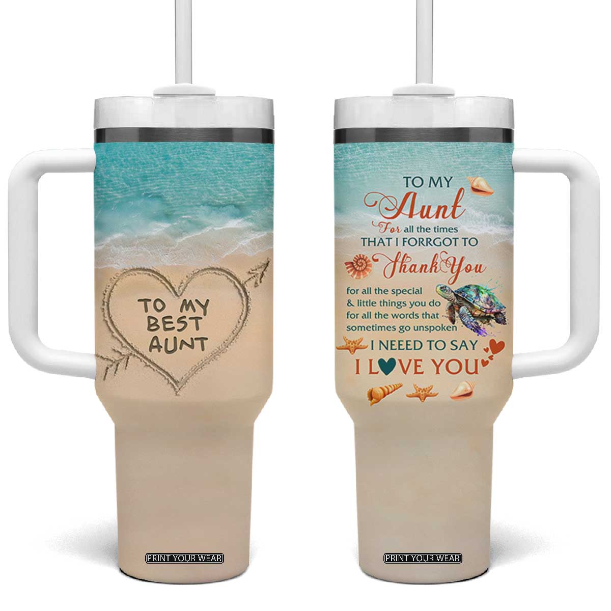 To My Best Aunt Tumbler With Handle Beach Mother's Day Gift For Auntie TB11 One Size: 40 oz Blue Sand Print Your Wear