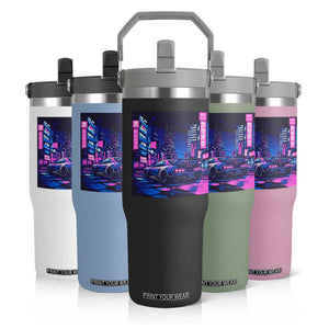 Tokyo Night Drive Flip Straw Tumbler Retro Futuristic JDM Street Racing Aesthetic TS09 Print Your Wear