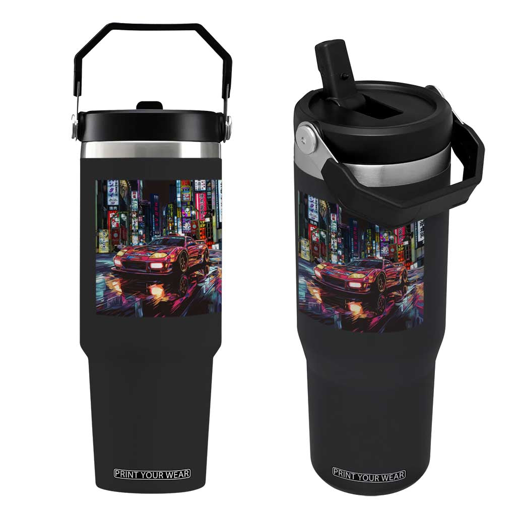 Tokyo Night Racer Flip Straw Tumbler JDM Street Racing Neon Aesthetic TS09 One Size: 30 oz Black Print Your Wear
