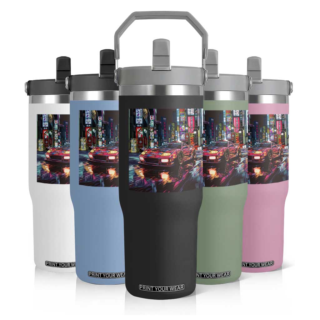 Tokyo Night Racer Flip Straw Tumbler JDM Street Racing Neon Aesthetic TS09 Print Your Wear