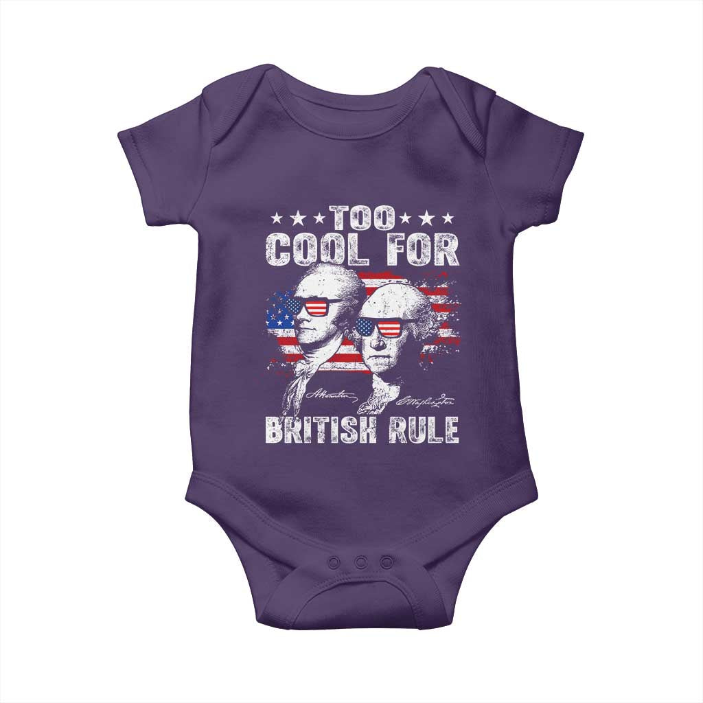 Too Cool For British Rule Baby Onesie USA American Flag 4th of July TS10 Purple Print Your Wear