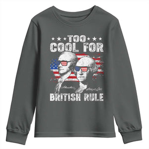 Too Cool For British Rule Youth Sweatshirt USA American Flag 4th of July TS10 Dark Heather Print Your Wear