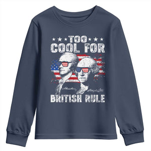 Too Cool For British Rule Youth Sweatshirt USA American Flag 4th of July TS10 Navy Print Your Wear