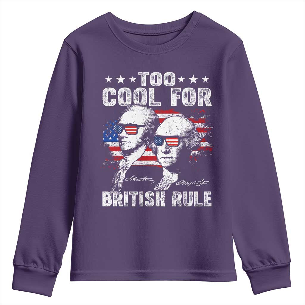 Too Cool For British Rule Youth Sweatshirt USA American Flag 4th of July TS10 Purple Print Your Wear