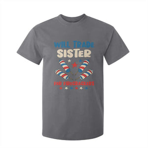 Trade Sister For Firecrackers T Shirt For Kid Funny Boys 4th Of July Kids Patriotic TS10 Charcoal Print Your Wear