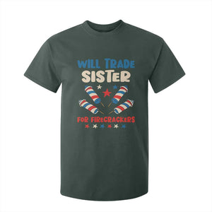Trade Sister For Firecrackers T Shirt For Kid Funny Boys 4th Of July Kids Patriotic TS10 Dark Forest Green Print Your Wear