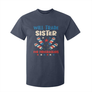 Trade Sister For Firecrackers T Shirt For Kid Funny Boys 4th Of July Kids Patriotic TS10 Navy Print Your Wear