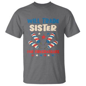 Trade Sister For Firecrackers T Shirt Funny Boys 4th Of July Kids Patriotic TS10 Charcoal Print Your Wear
