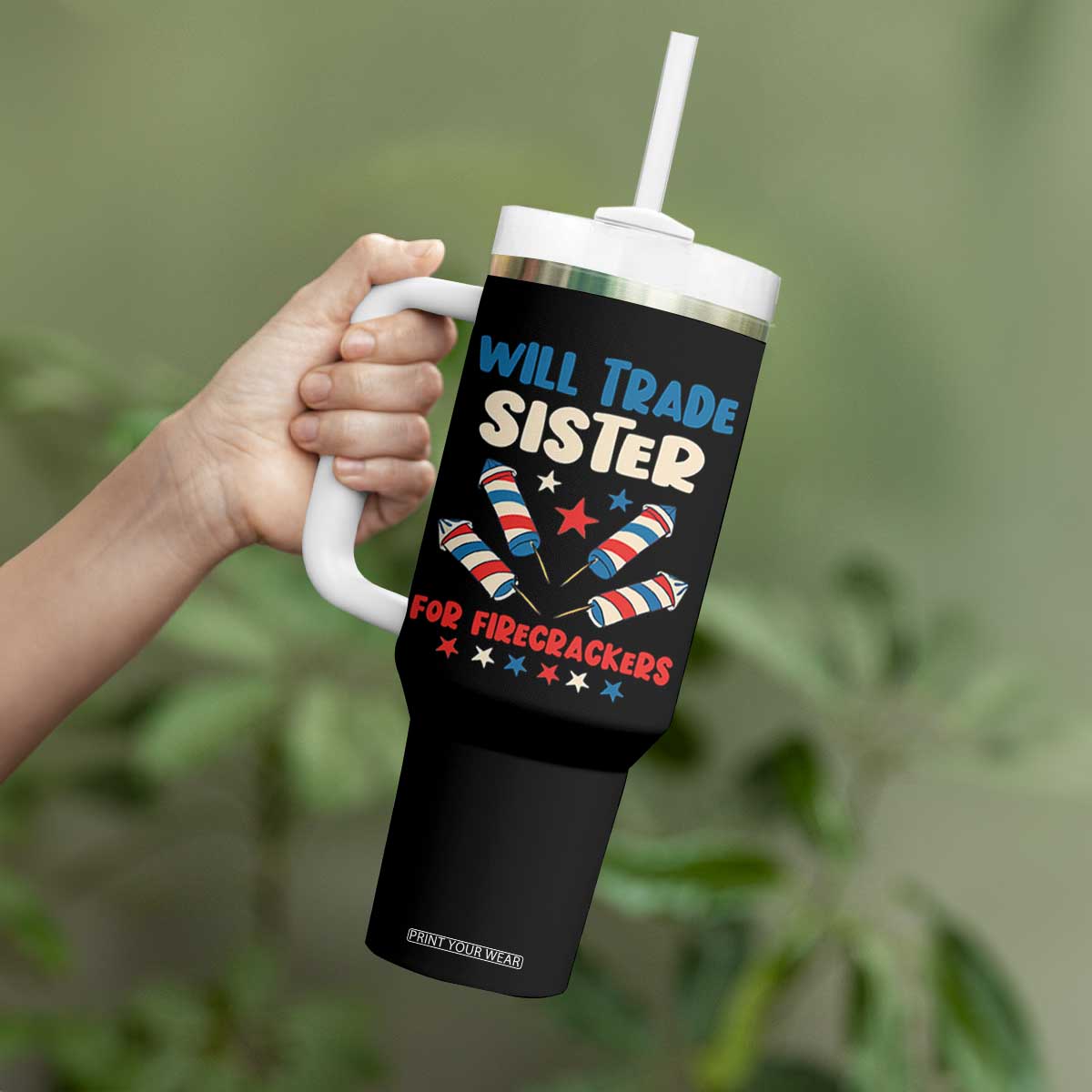Trade Sister For Firecrackers Tumbler With Handle Funny Boys 4th Of July Kids Patriotic TS10 Print Your Wear