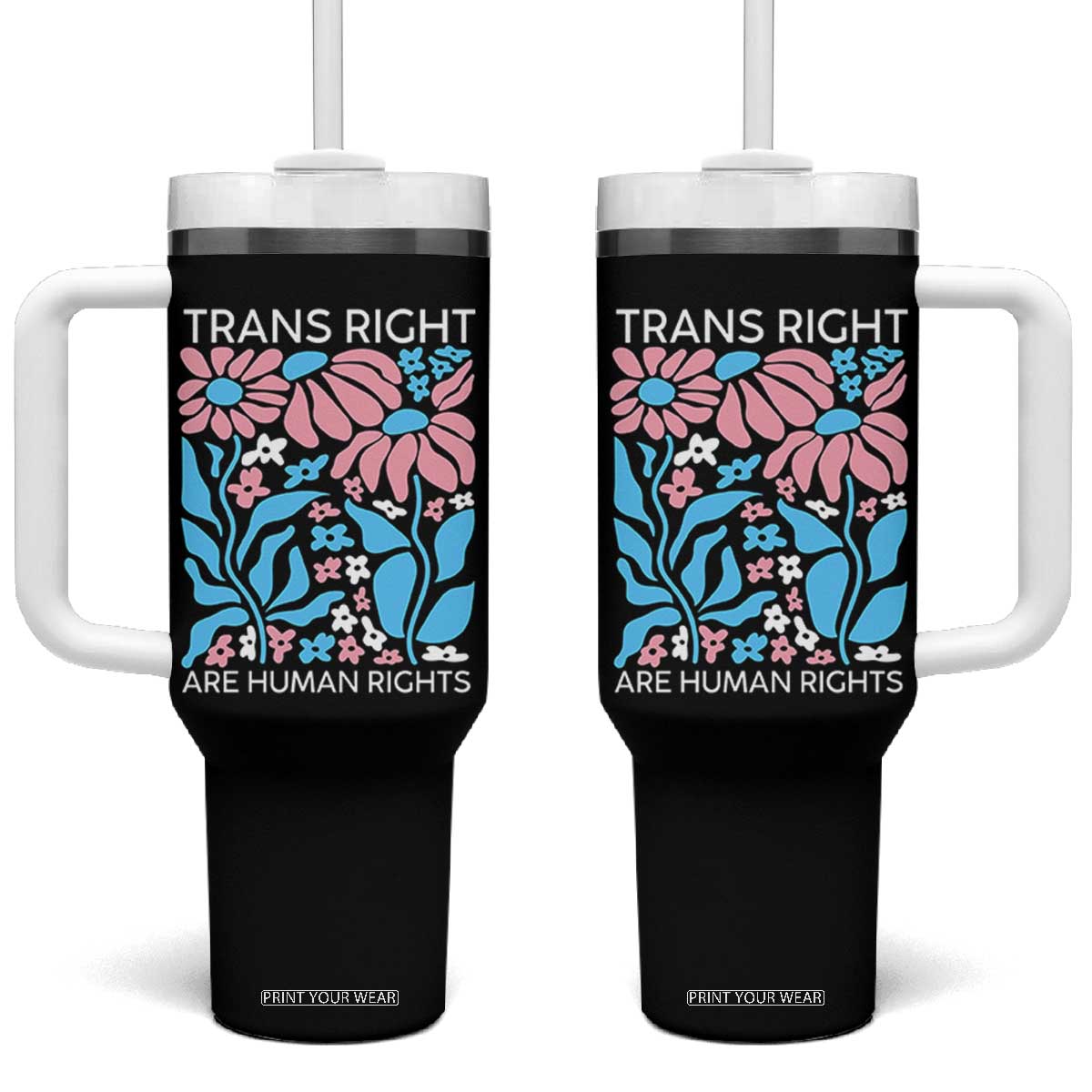 Trans Rights Tumbler With Handle Protect Trans Social Justice LGBT TS10 One Size: 40 oz Black Print Your Wear