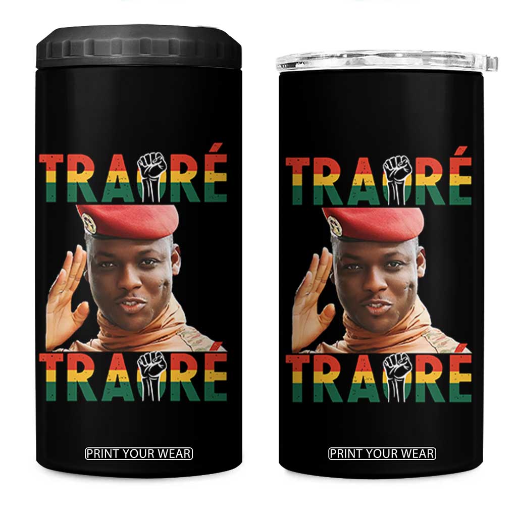 Traoré 2025 4 in 1 Can Cooler Tumbler African President Burkina Faso TS02 One Size: 16 oz Black Print Your Wear