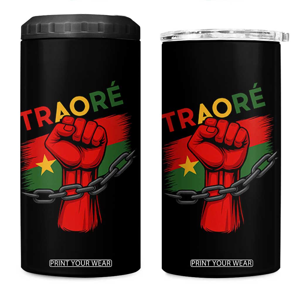 Traoré 2025 Burkina Faso Flag 4 in 1 Can Cooler Tumbler Raised Fist Broken Chains TS02 One Size: 16 oz Black Print Your Wear