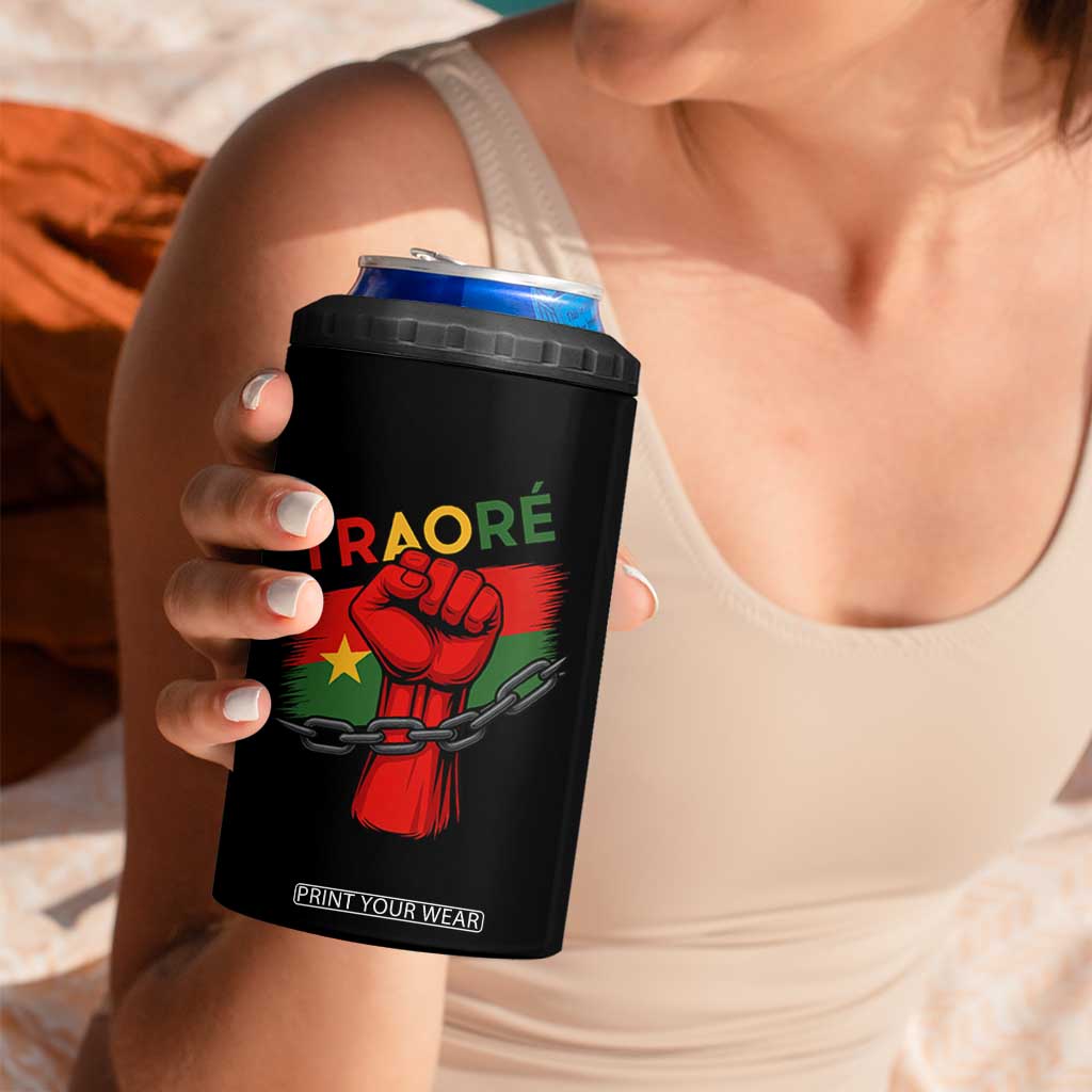 Traoré 2025 Burkina Faso Flag 4 in 1 Can Cooler Tumbler Raised Fist Broken Chains TS02 Print Your Wear