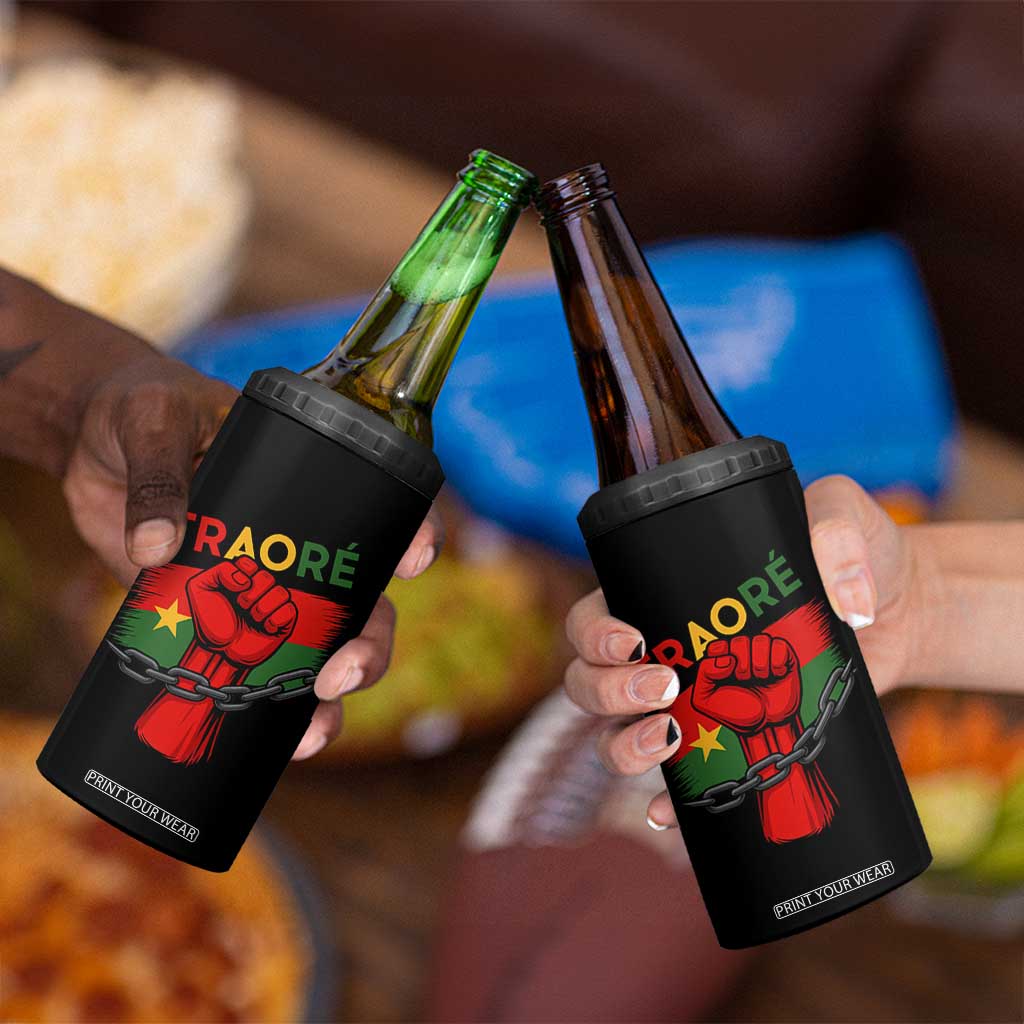 Traoré 2025 Burkina Faso Flag 4 in 1 Can Cooler Tumbler Raised Fist Broken Chains TS02 Print Your Wear