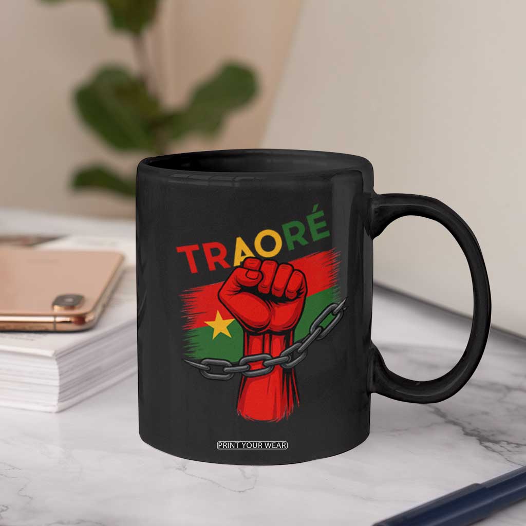 Traoré 2025 Burkina Faso Flag Coffee Mug Raised Fist Broken Chains TS02 Print Your Wear