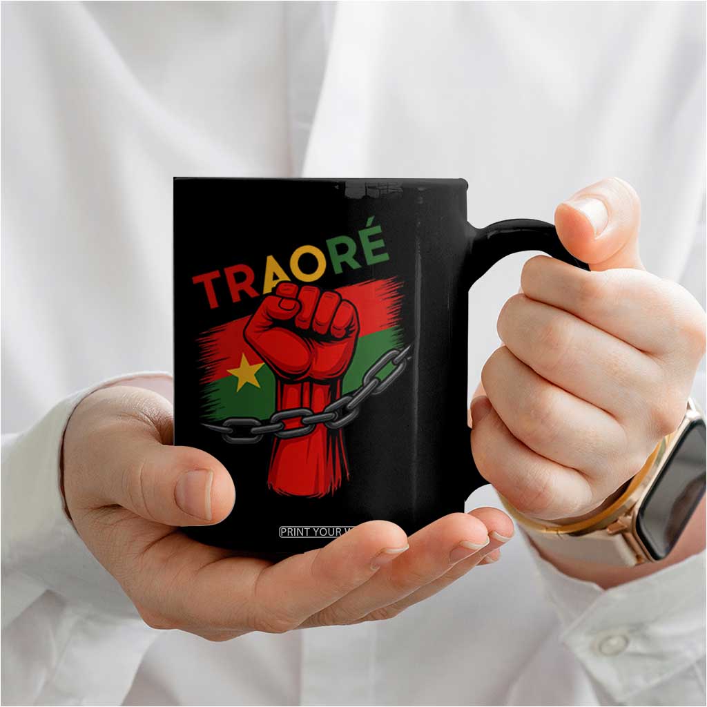 Traoré 2025 Burkina Faso Flag Coffee Mug Raised Fist Broken Chains TS02 Print Your Wear