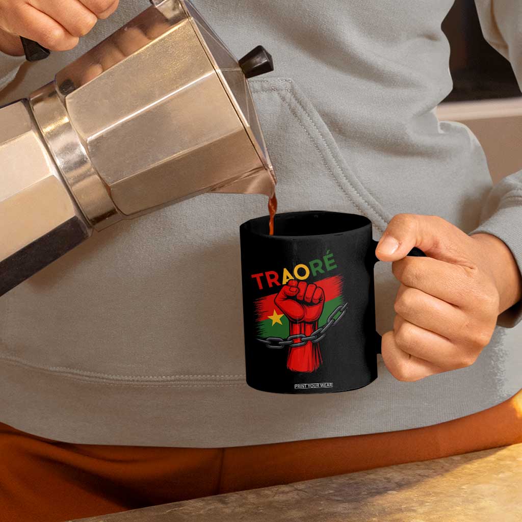 Traoré 2025 Burkina Faso Flag Coffee Mug Raised Fist Broken Chains TS02 Print Your Wear