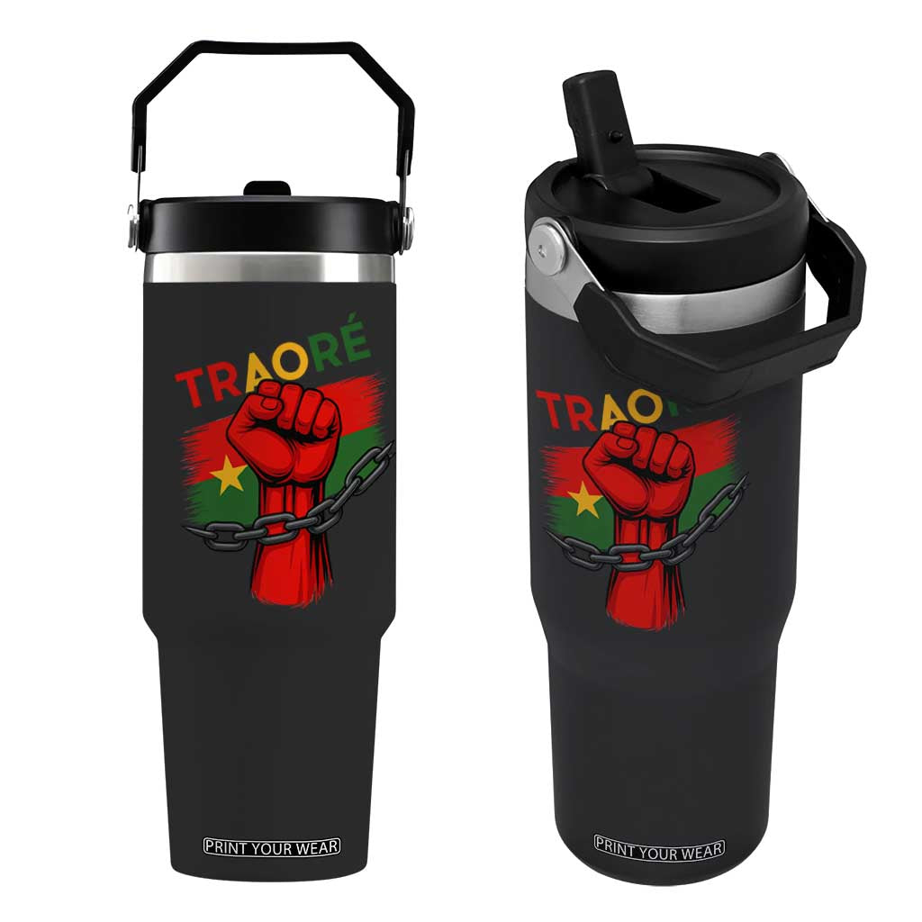 Traoré 2025 Burkina Faso Flag Flip Straw Tumbler Raised Fist Broken Chains TS02 One Size: 30 oz Black Print Your Wear
