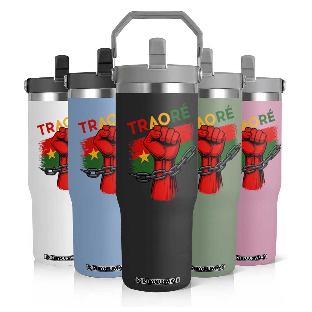 Traoré 2025 Burkina Faso Flag Flip Straw Tumbler Raised Fist Broken Chains TS02 Print Your Wear