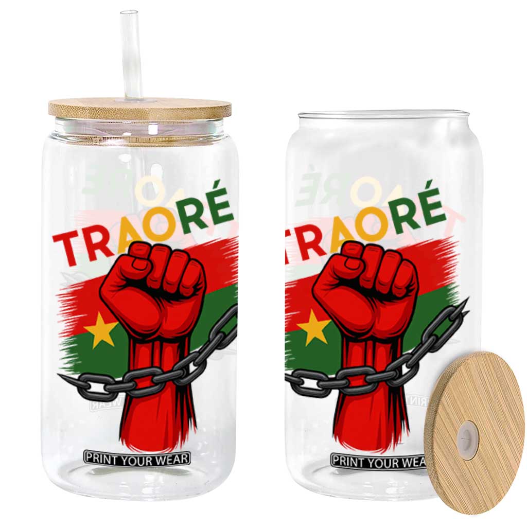 Traoré 2025 Burkina Faso Flag Glass Can Raised Fist Broken Chains TS02 Black Print Your Wear