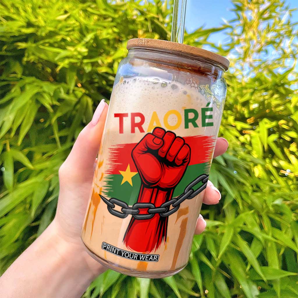 Traoré 2025 Burkina Faso Flag Glass Can Raised Fist Broken Chains TS02 Print Your Wear
