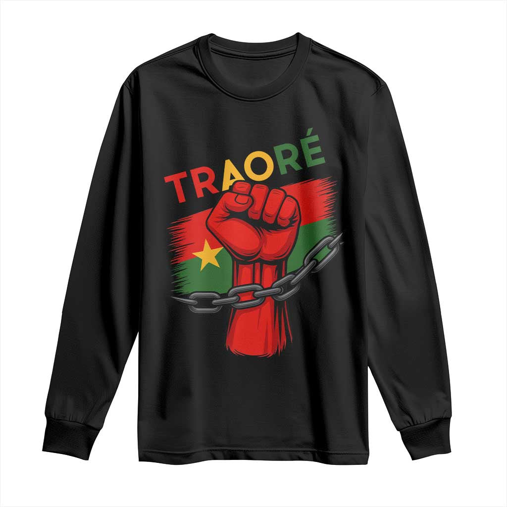 Traoré 2025 Burkina Faso Flag Long Sleeve Shirt Raised Fist Broken Chains TS02 Black Print Your Wear