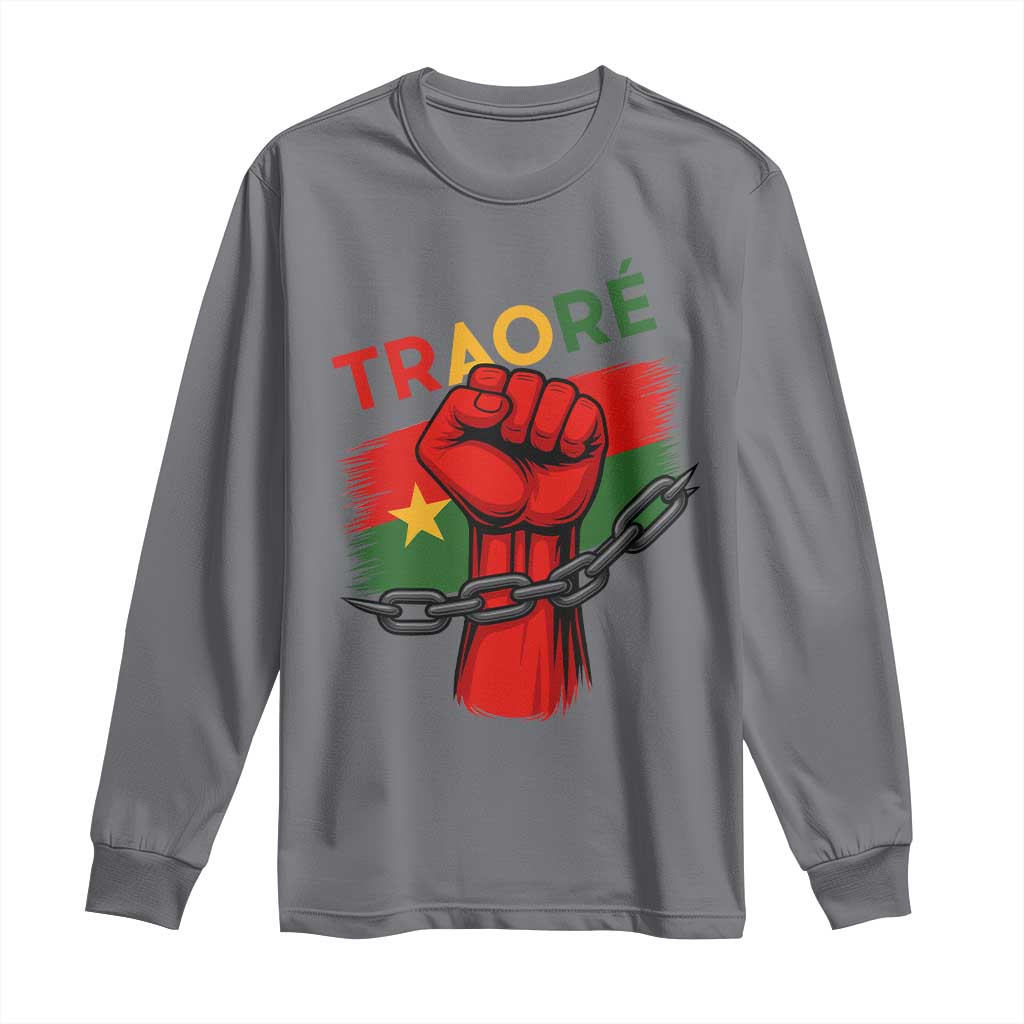 Traoré 2025 Burkina Faso Flag Long Sleeve Shirt Raised Fist Broken Chains TS02 Charcoal Print Your Wear