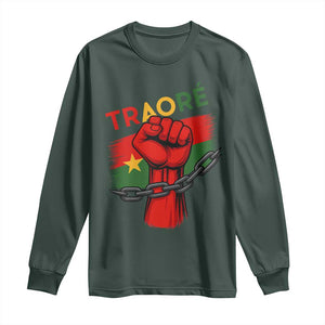 Traoré 2025 Burkina Faso Flag Long Sleeve Shirt Raised Fist Broken Chains TS02 Dark Forest Green Print Your Wear
