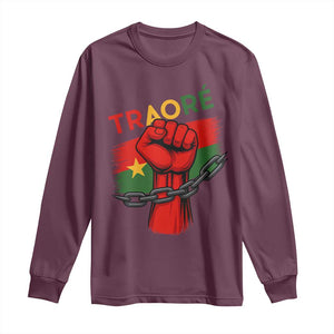 Traoré 2025 Burkina Faso Flag Long Sleeve Shirt Raised Fist Broken Chains TS02 Maroon Print Your Wear