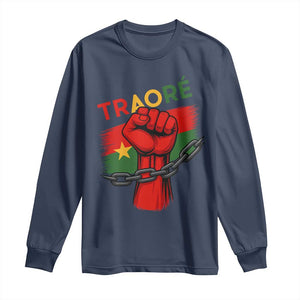 Traoré 2025 Burkina Faso Flag Long Sleeve Shirt Raised Fist Broken Chains TS02 Navy Print Your Wear