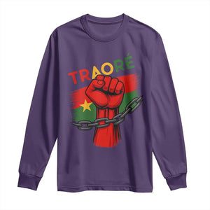 Traoré 2025 Burkina Faso Flag Long Sleeve Shirt Raised Fist Broken Chains TS02 Purple Print Your Wear