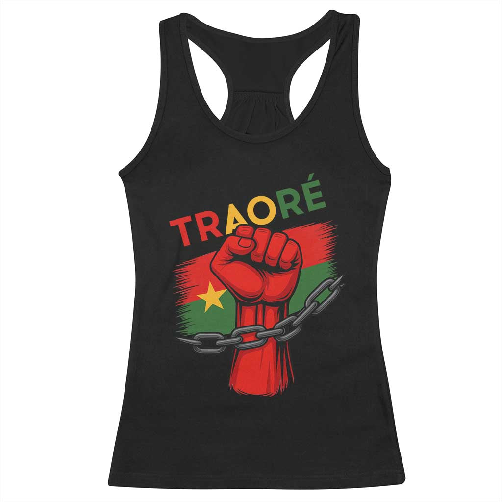 Traoré 2025 Burkina Faso Flag Racerback Tank Top Raised Fist Broken Chains TS02 Black Print Your Wear