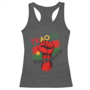Traoré 2025 Burkina Faso Flag Racerback Tank Top Raised Fist Broken Chains TS02 Dark Heather Print Your Wear