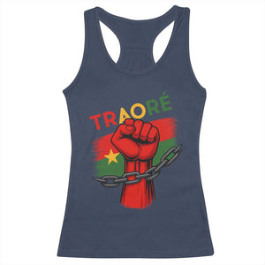 Traoré 2025 Burkina Faso Flag Racerback Tank Top Raised Fist Broken Chains TS02 Navy Print Your Wear