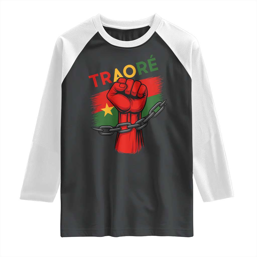 Traoré 2025 Burkina Faso Flag Raglan Shirt Raised Fist Broken Chains TS02 Black White Print Your Wear