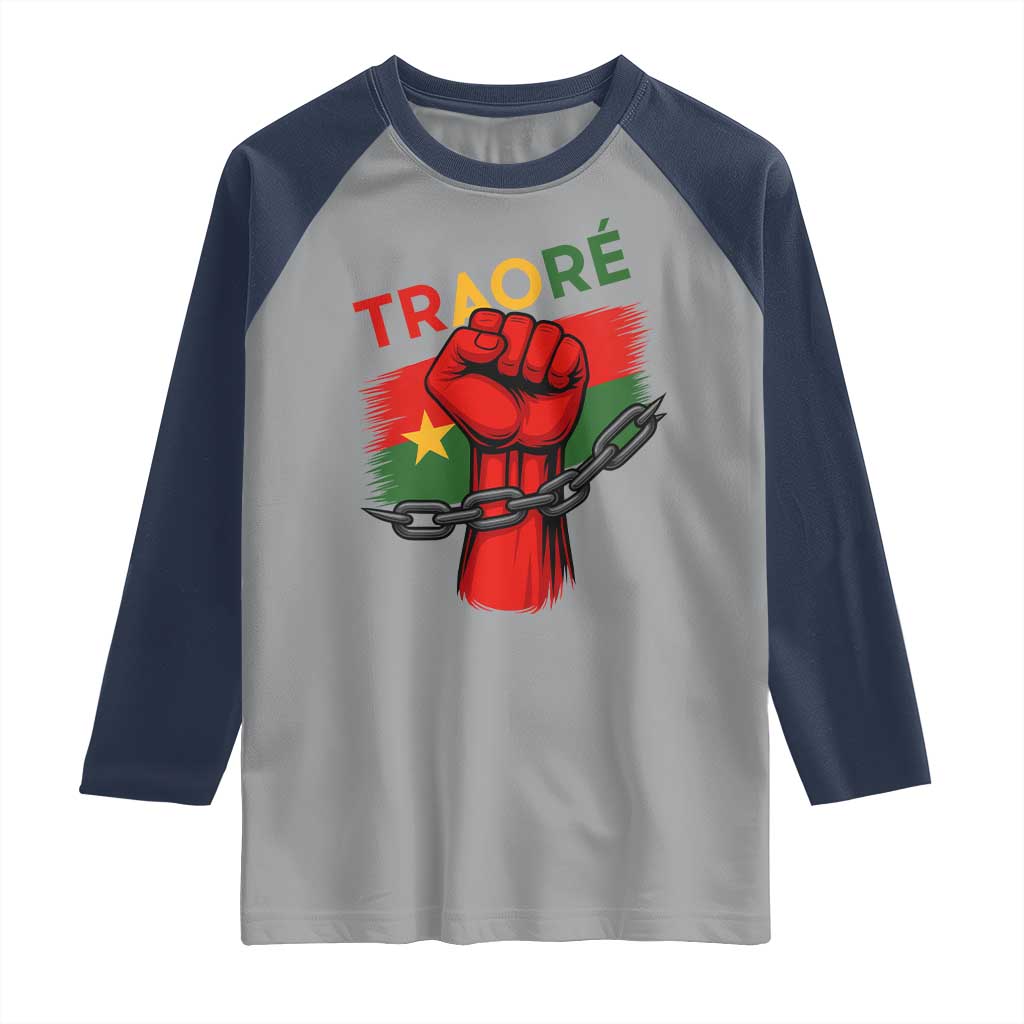 Traoré 2025 Burkina Faso Flag Raglan Shirt Raised Fist Broken Chains TS02 Sport Gray Navy Print Your Wear