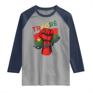 Traoré 2025 Burkina Faso Flag Raglan Shirt Raised Fist Broken Chains TS02 Sport Gray Navy Print Your Wear