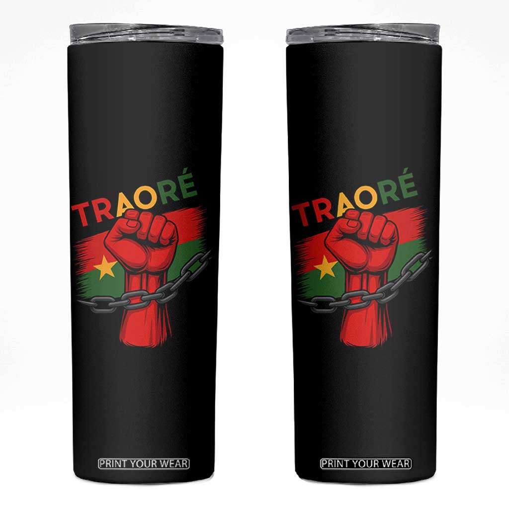 Traoré 2025 Burkina Faso Flag Skinny Tumbler Raised Fist Broken Chains TS02 Black Print Your Wear