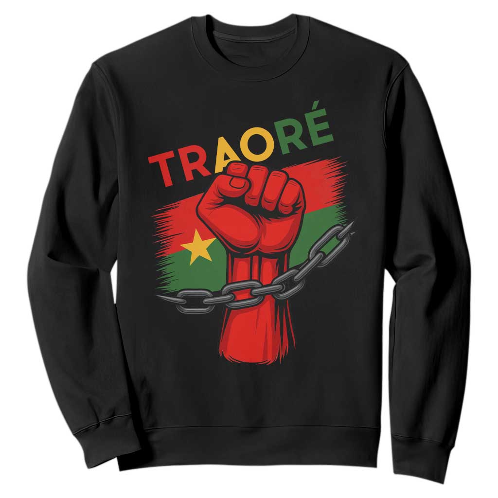 Traoré 2025 Burkina Faso Flag Sweatshirt Raised Fist Broken Chains TS02 Black Print Your Wear