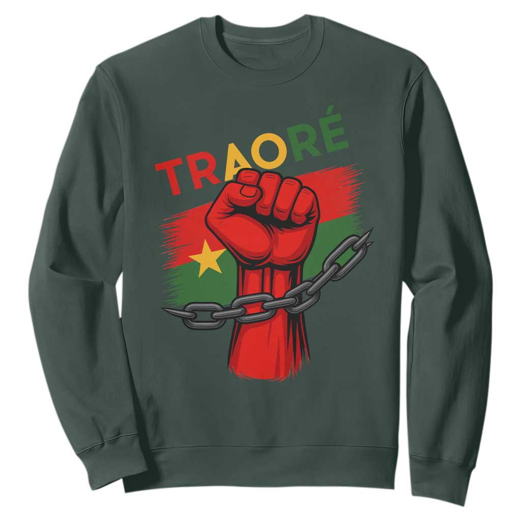 Traoré 2025 Burkina Faso Flag Sweatshirt Raised Fist Broken Chains TS02 Dark Forest Green Print Your Wear