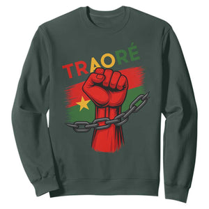 Traoré 2025 Burkina Faso Flag Sweatshirt Raised Fist Broken Chains TS02 Dark Forest Green Print Your Wear