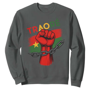 Traoré 2025 Burkina Faso Flag Sweatshirt Raised Fist Broken Chains TS02 Dark Heather Print Your Wear