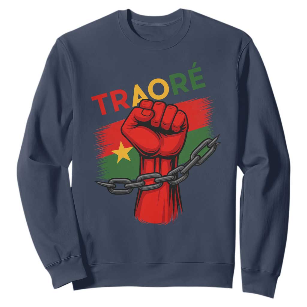 Traoré 2025 Burkina Faso Flag Sweatshirt Raised Fist Broken Chains TS02 Navy Print Your Wear