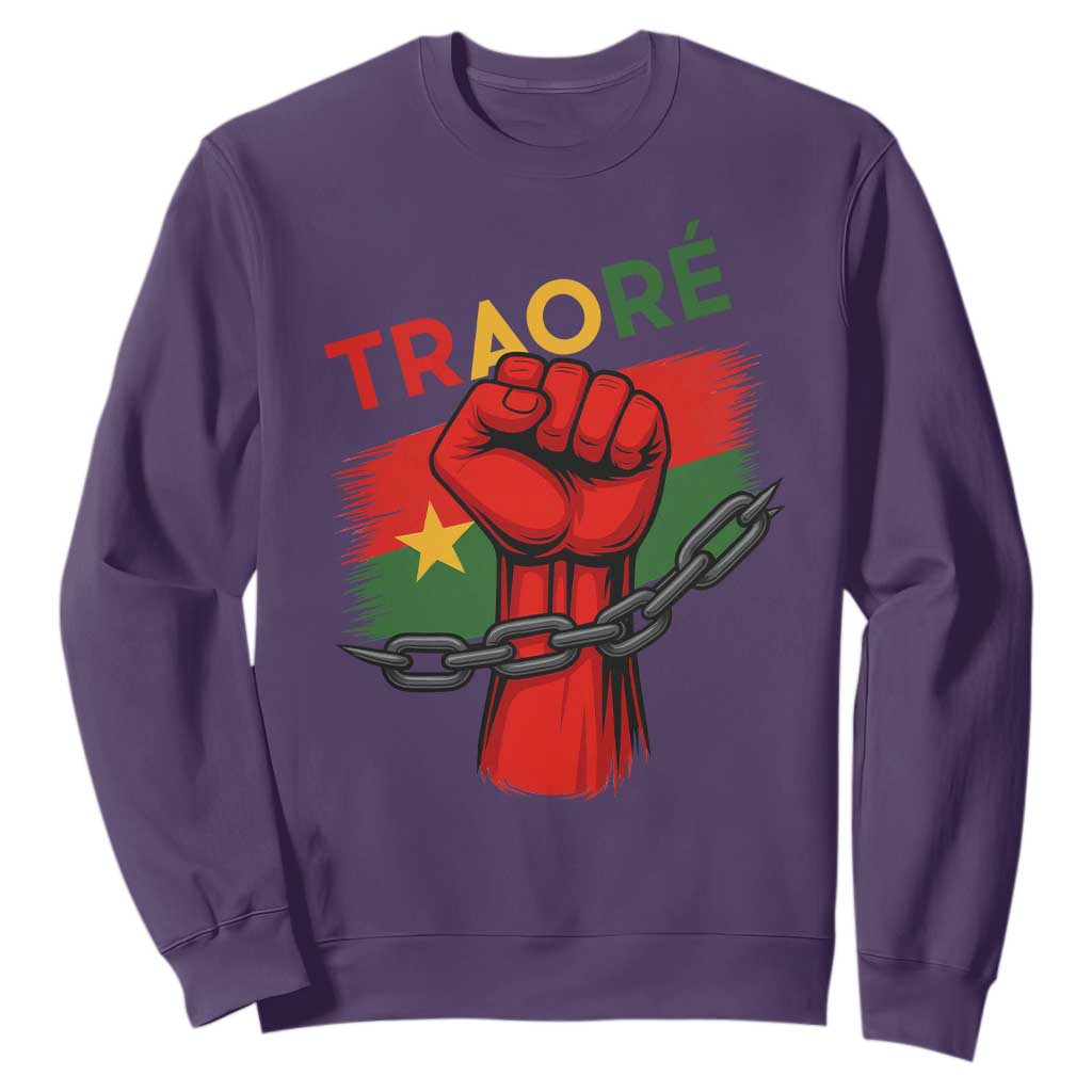 Traoré 2025 Burkina Faso Flag Sweatshirt Raised Fist Broken Chains TS02 Purple Print Your Wear
