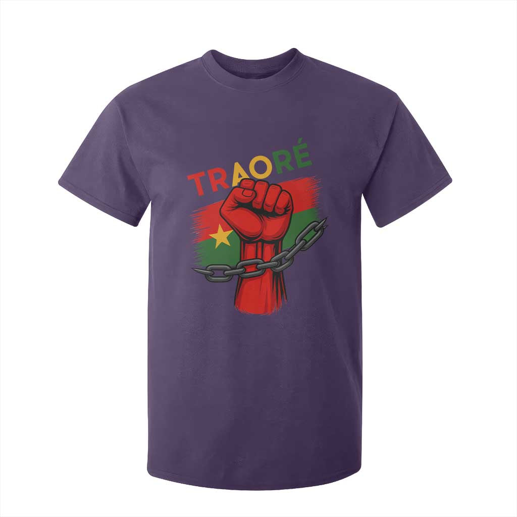 Traoré 2025 Burkina Faso Flag T Shirt For Kid Raised Fist Broken Chains TS02 Purple Print Your Wear