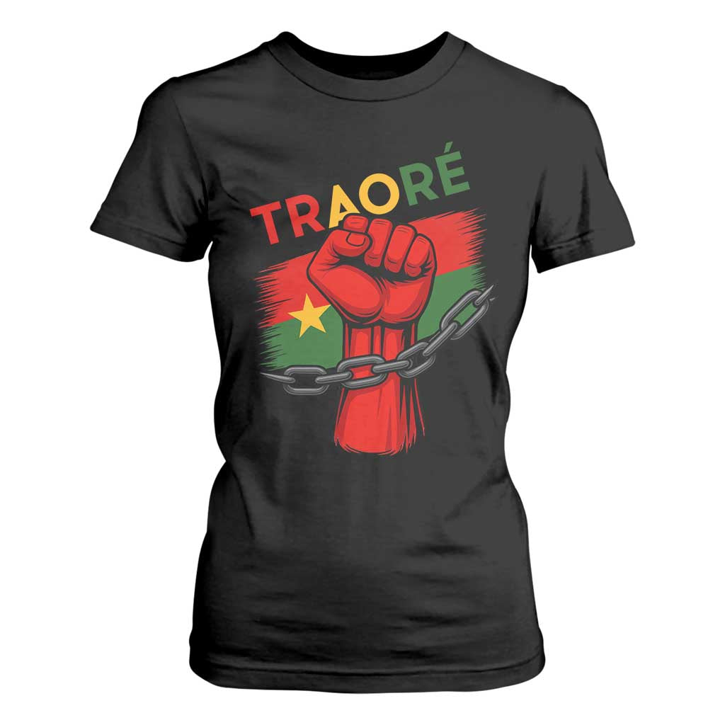 Traoré 2025 Burkina Faso Flag T Shirt For Women Raised Fist Broken Chains TS02 Black Print Your Wear