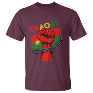 Traoré 2025 Burkina Faso Flag T Shirt Raised Fist Broken Chains TS02 Maroon Print Your Wear