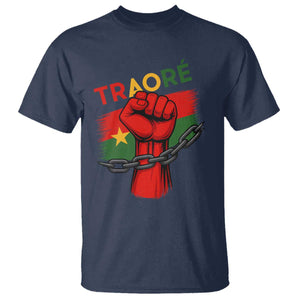 Traoré 2025 Burkina Faso Flag T Shirt Raised Fist Broken Chains TS02 Navy Print Your Wear