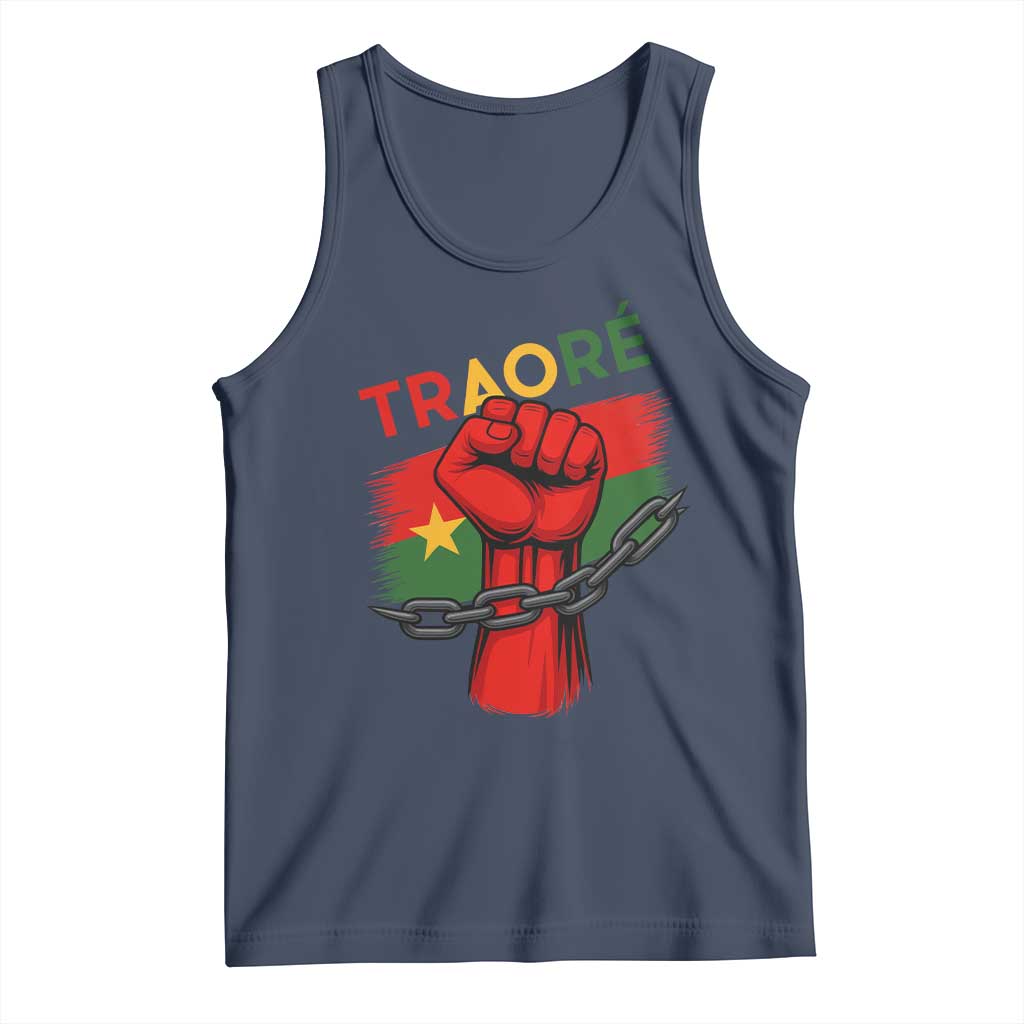 Traoré 2025 Burkina Faso Flag Tank Top Raised Fist Broken Chains TS02 Navy Print Your Wear