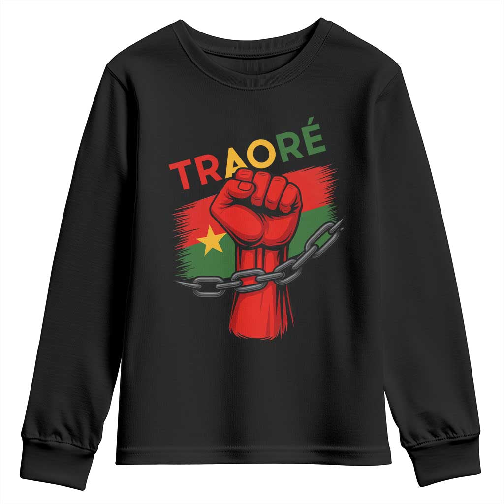 Traoré 2025 Burkina Faso Flag Youth Sweatshirt Raised Fist Broken Chains TS02 Black Print Your Wear